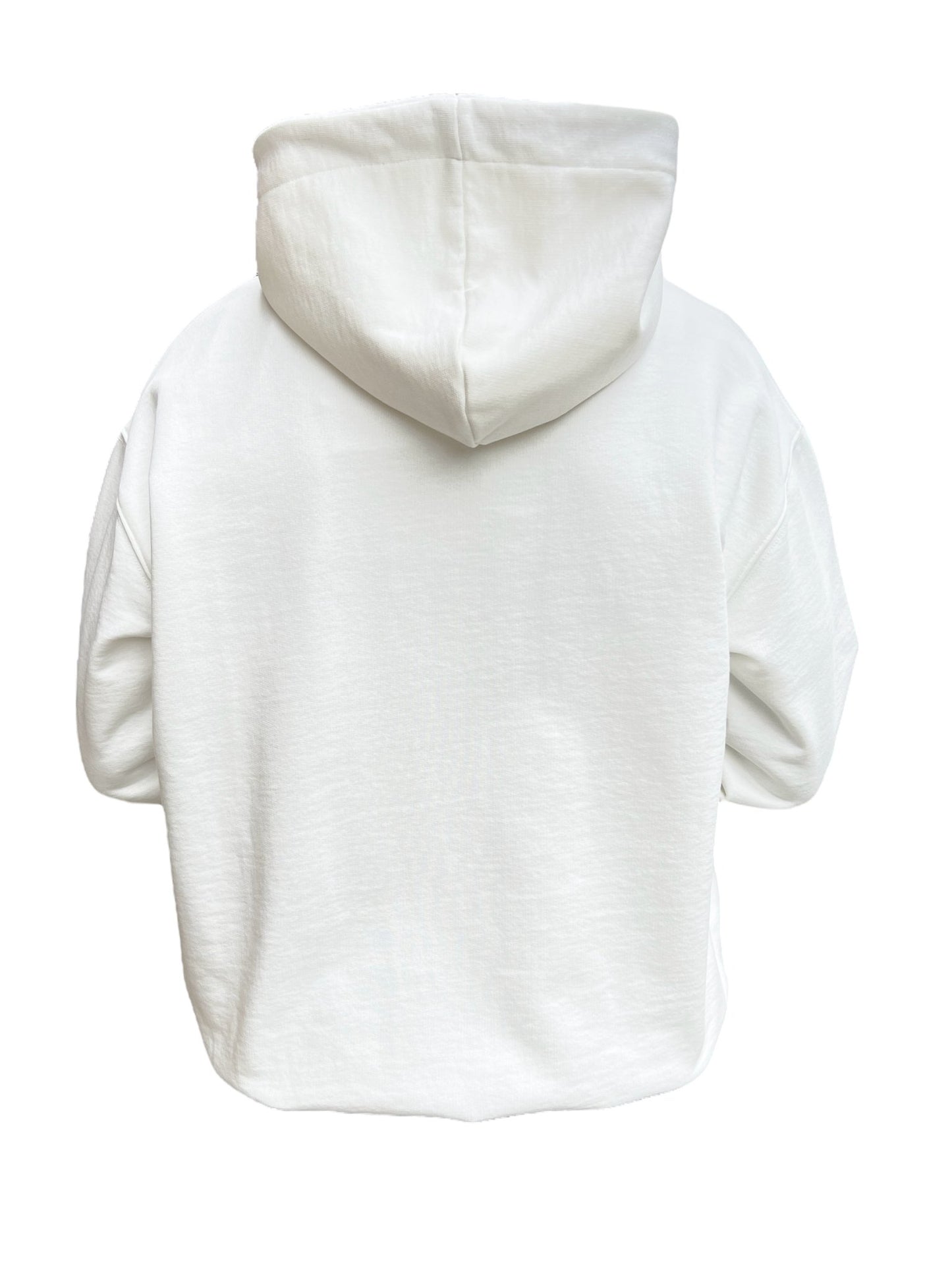 White FAMILY FIRST HS2402 HOODIE SYMBOL hoodie on a mannequin with the hood up, displayed against a plain black background.