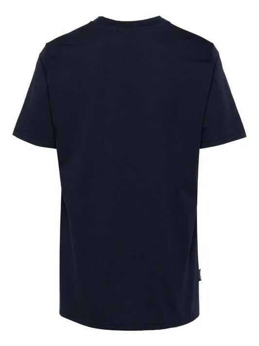 Navy blue FAMILY FIRST TS2404 t-shirt displayed from the back with a visible label on the side seam.