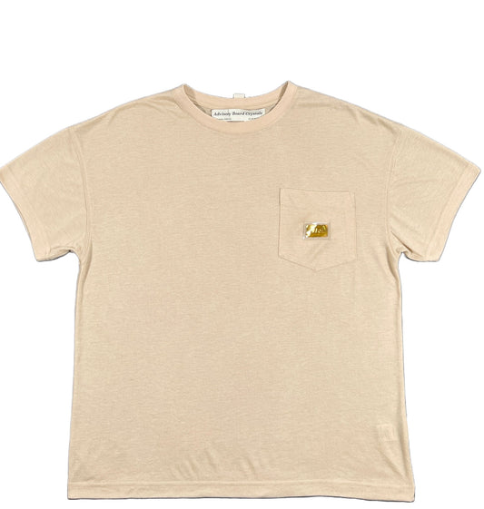 A beige cotton t-shirt with a yellow pocket from Advisory Board Crystals.