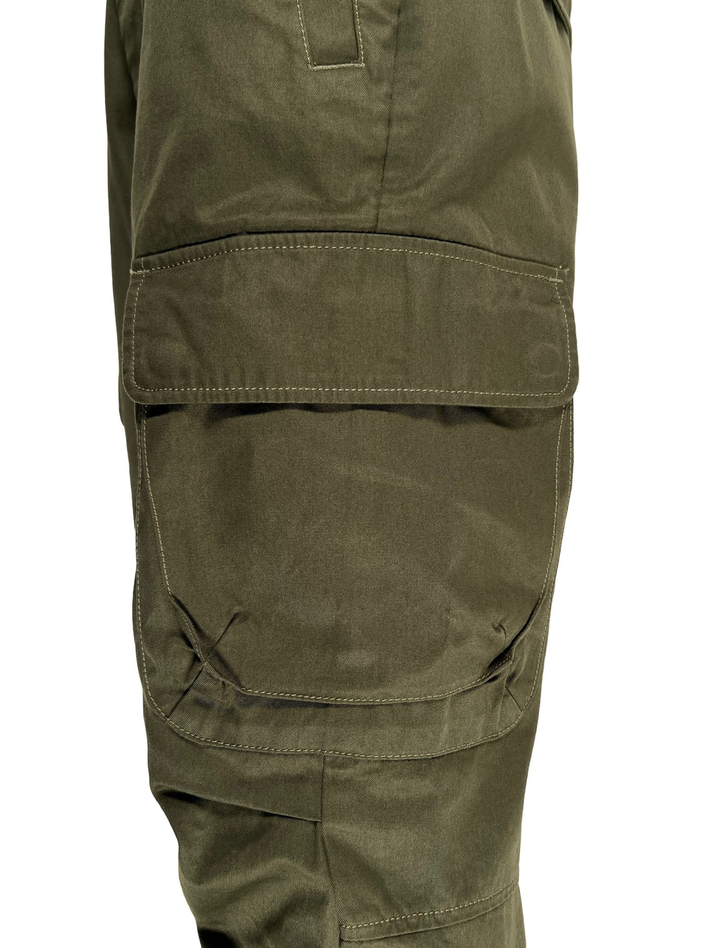 A pair of DIESEL P-ARGYM pants in olive green with cargo pockets.