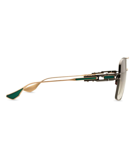 A pair of DITA GRAND-EMPERIK DTS159-A-03-61 sunglasses with gold and green accents and titanium temples.