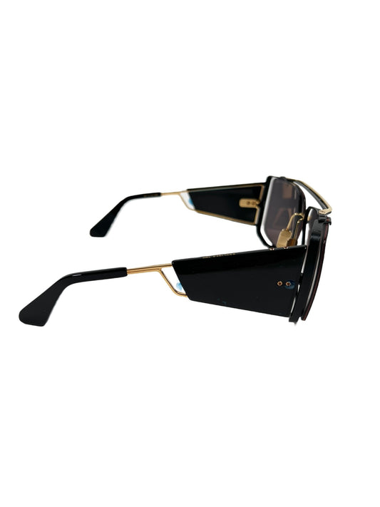 A pair of DITA SOULINER-TWO DTS136-64-03 sunglasses in matte black and gold on a white background, crafted in Japan.