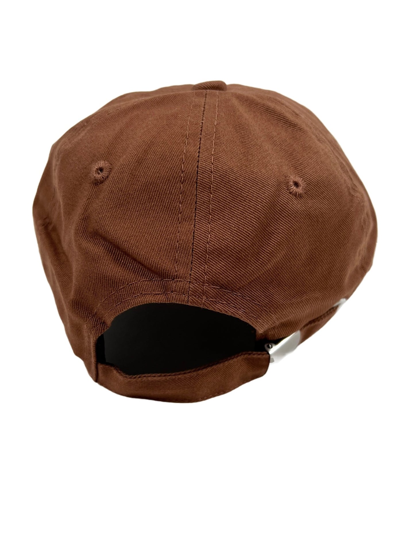 A brown DROLE DE MONSIEUR cotton baseball cap on a white background.