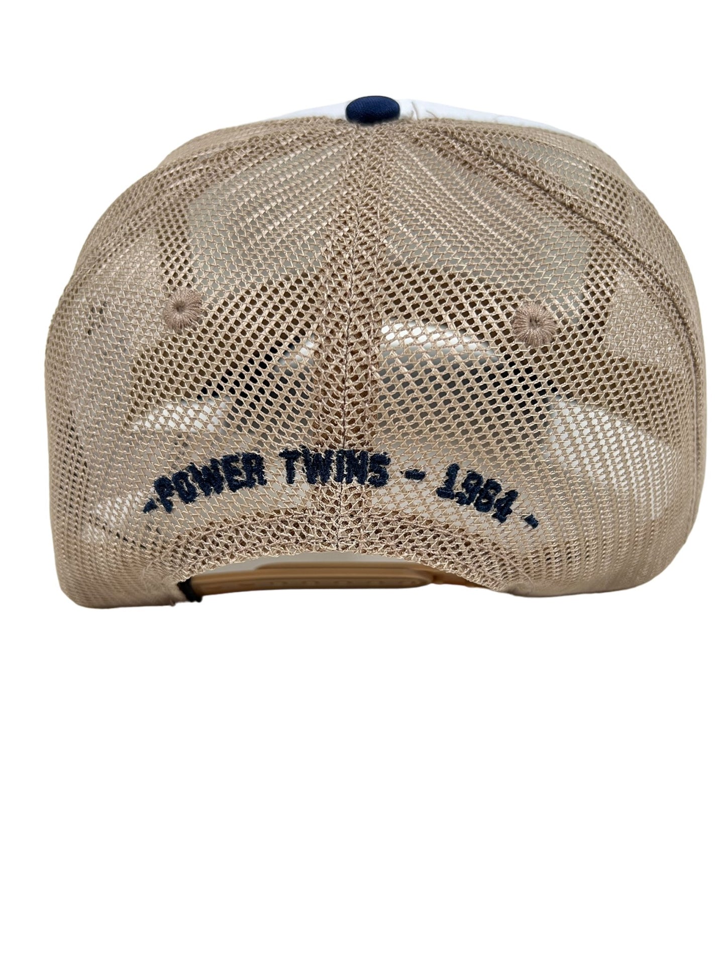 A DSquared2 BCM0762 baseball cap with the word power twin on it and the brand's iconic maple logo.