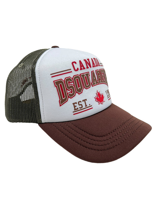 A white and brown DSquared2 BCM0762 baseball cap with the iconic logo and the word Canada on it.