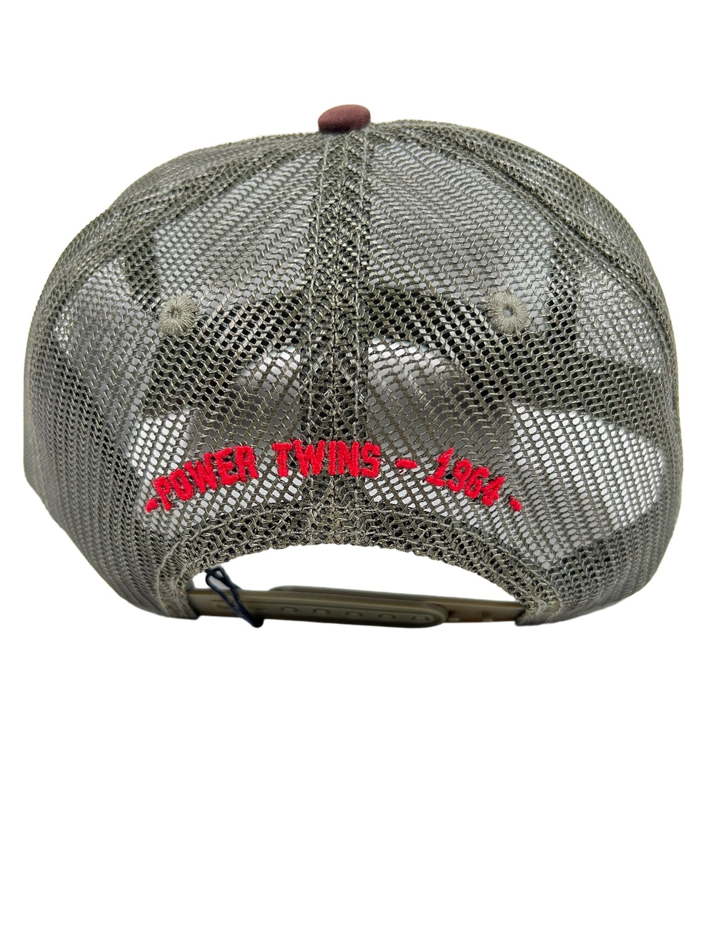 A green mesh DSQUARED2 baseball cap with red writing on it.