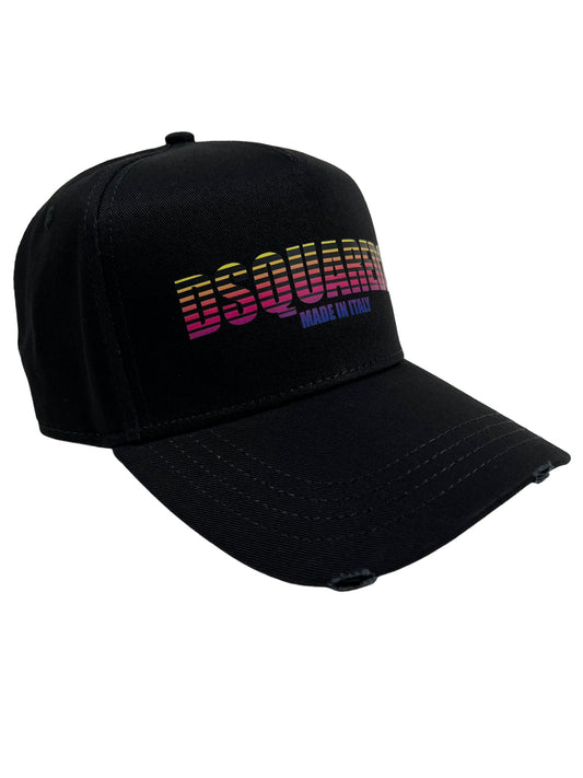 A black hat with the DSQUARED2 BCM0806 D2 Logo Baseball Cap Gabardine - Nero O/S on it.