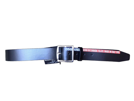 A black DSQUARED2 BEM0406 BELT VACCHETTA-NERO-VINTAGE with a buckle on it.
