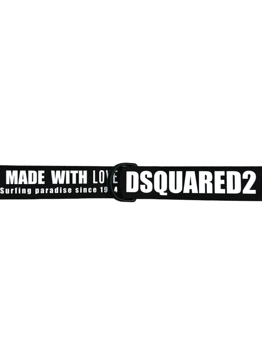A DSQUARED2 belt made in Italy with the words created using DSQUARED2.
