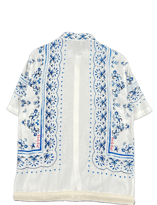 A FAMILY FIRST SHS2341 shirt with blue and white designs from Italy.