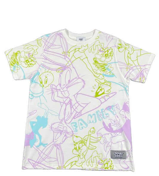 A FAMILY FIRST TS2321 T-SHIRT PALITA WHITE with cartoon characters on it.