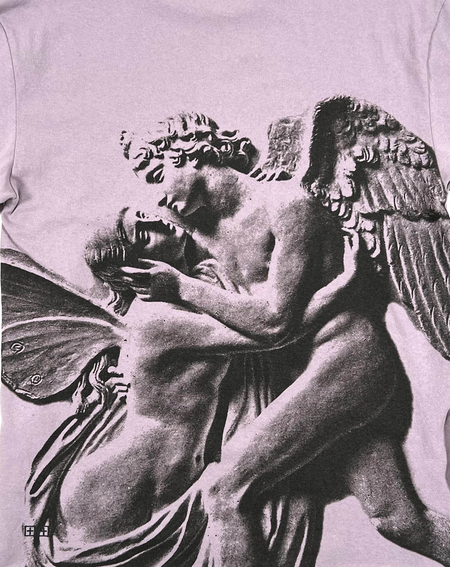 An oversized KSUBI LOVESICK BIGGIE SS TEE in Silt Grey with an artwork of an angel and a woman.