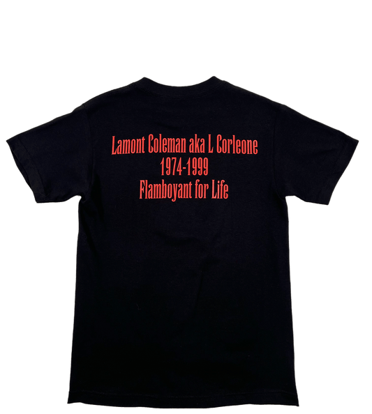 A black 100% cotton t-shirt that says PLEASURES IN MEMORY T-SHIRT BLACK.