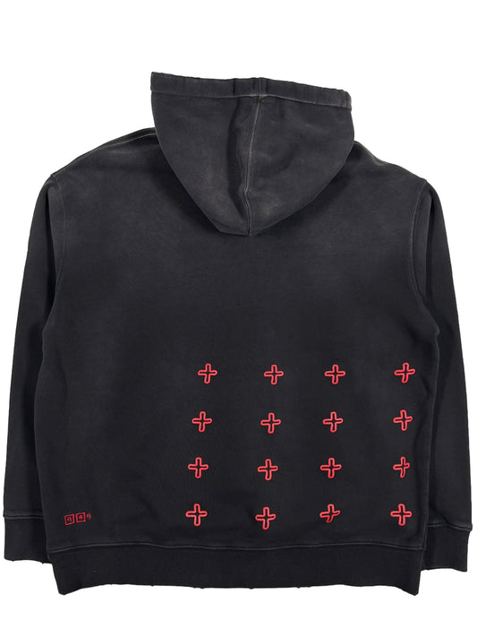 A black Ksubi 999 Juice Wrld Biggie hoodie with red crosses inspired by Juice Wrld.