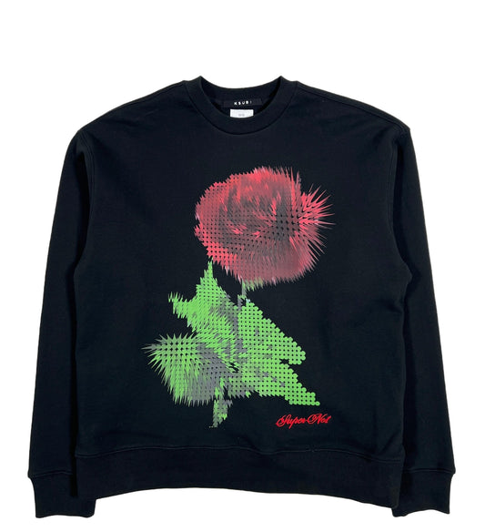 A KSUBI PIXEL BIGGIE CREW JET BLACK sweatshirt with an image of a rose on it.