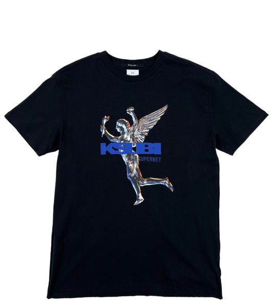 A KSUBI ROLLS BIGGIE SS TEE JET BLACK with an image of an angel flying.
