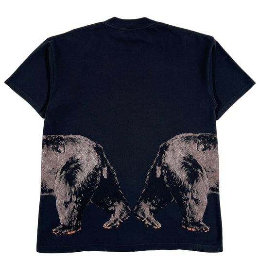 A relaxed fit REPRESENT MT4029-171 MISSION HILLS T-SHIRT OFF BLACK with two bears and printed branding on it.