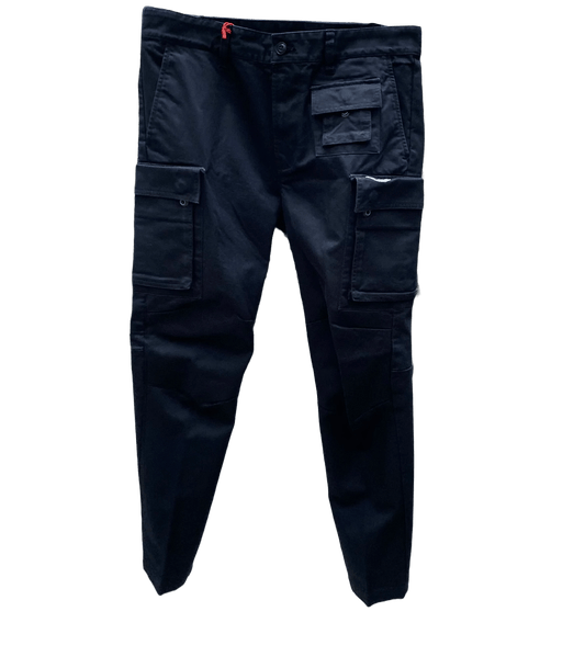 A pair of black DIESEL P-COR-CL pants hanging on a hanger.