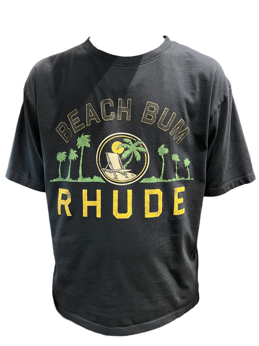 A black graphic t-shirt that says "RHUDE PALMERA TEE VTG BLACK" and is Made In USA.