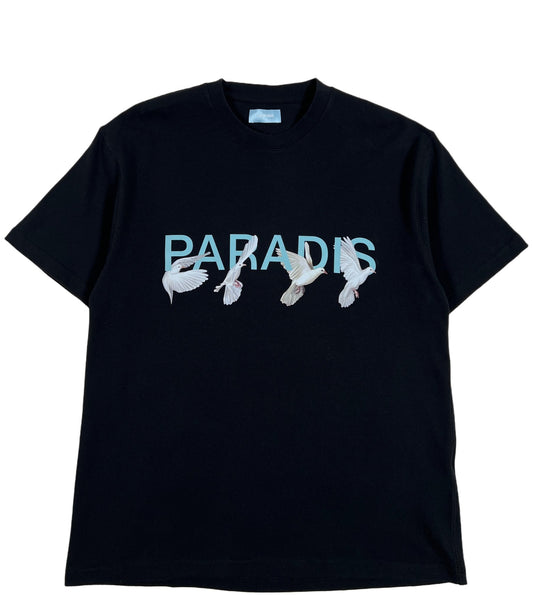A 3.PARADIS black cotton t-shirt with the word "paradise" on it and a graphic logo.