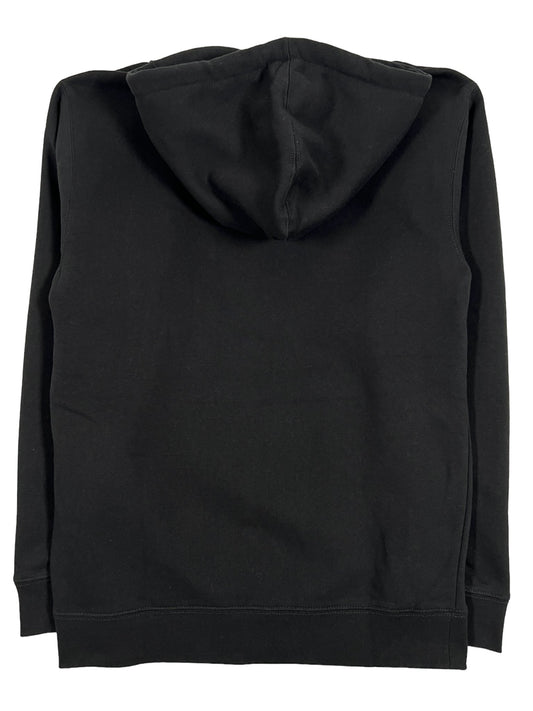 The back of a stylish PLEASURES CRUMBLE HOODIE BLACK.