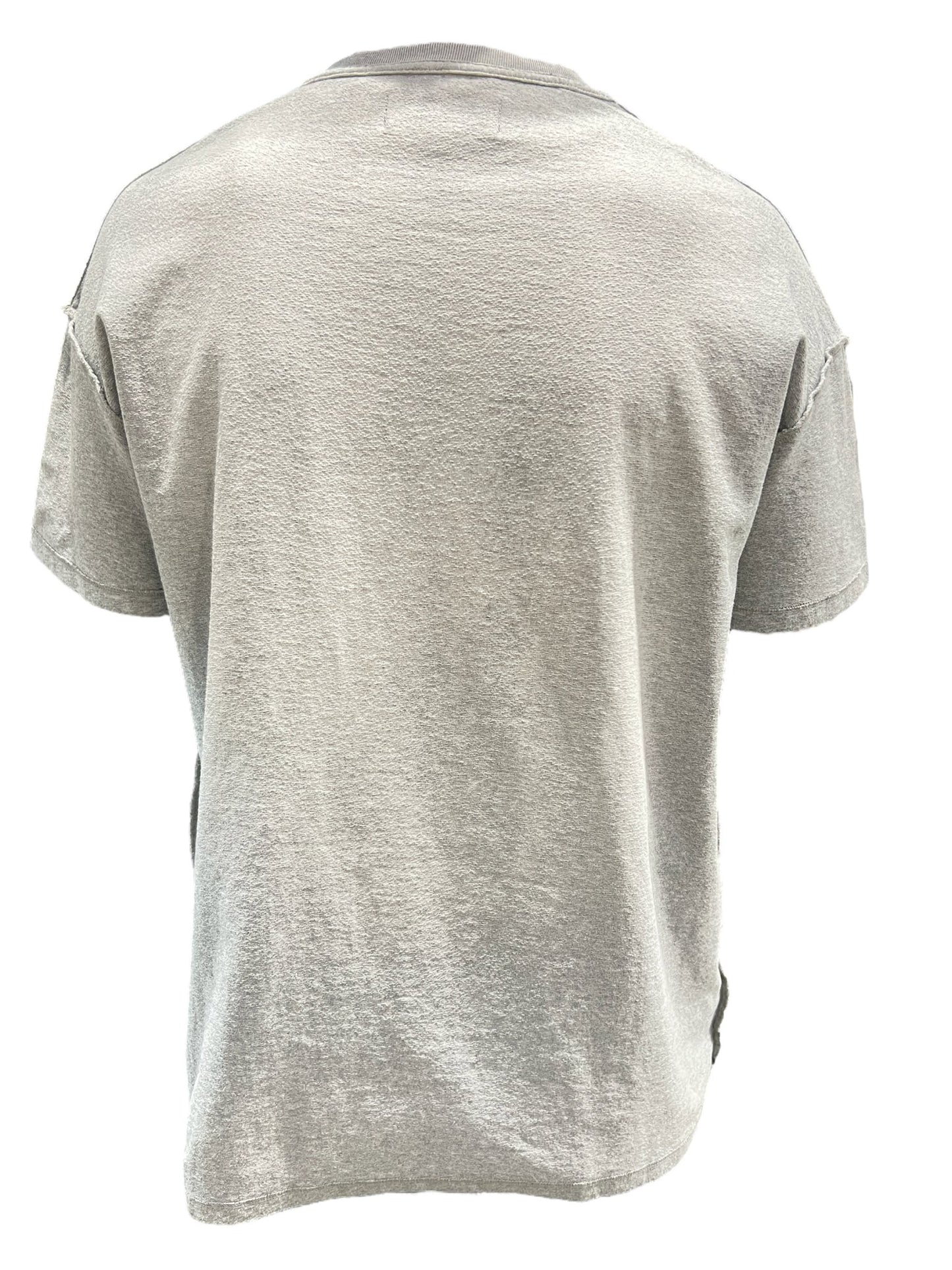 The back of a PURPLE BRAND P101-JFHG224 TEXTURED INSIDE OUT TEE HEATHER on a white background.