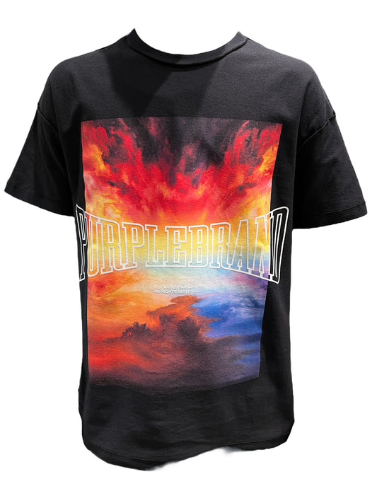 A PURPLE BRAND P101-JSBW TEXTURED INSIDE OUT TEE BLACK with a colorful painting on it, made of 100% Cotton.