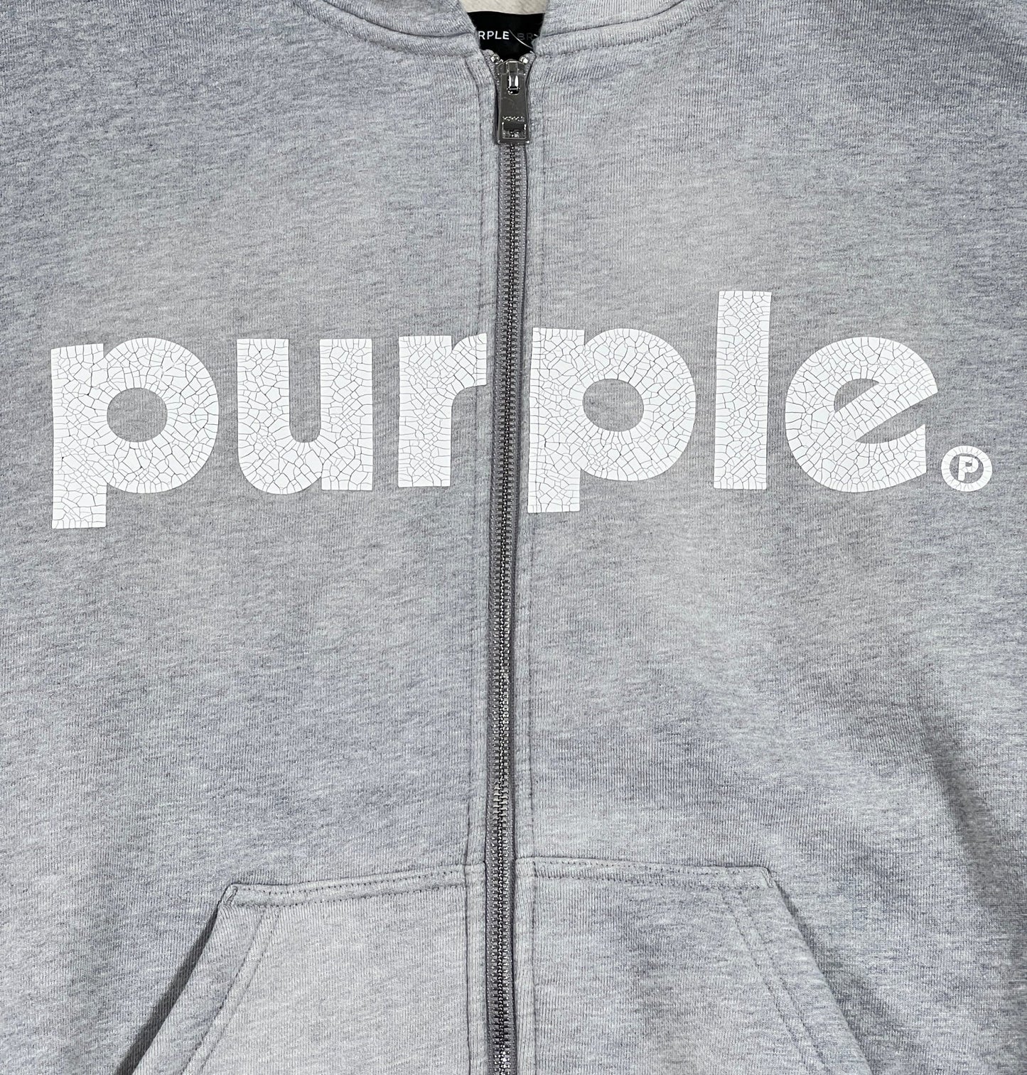 A comfortable PURPLE BRAND HOODIE P460-FHGL HWT FLEECE FULL ZIP HOOD HEATH with the word "purple" on it.