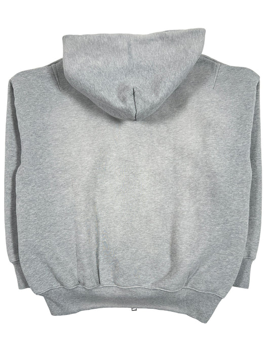 The back view of a comfortable, grey PURPLE BRAND HOODIE P460-FHGL HWT FLEECE FULL ZIP HOOD HEATH on a white background.