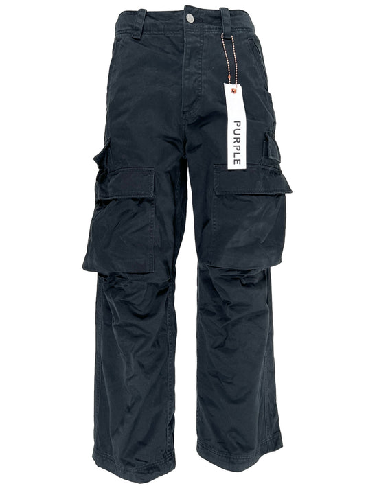 A pair of PURPLE BRAND cargo pants with a tag on them.