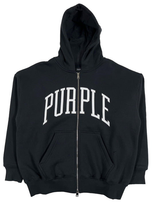 A lightweight material black PURPLE BRAND hoodie with the word purple on it from the PURPLE BRAND.
