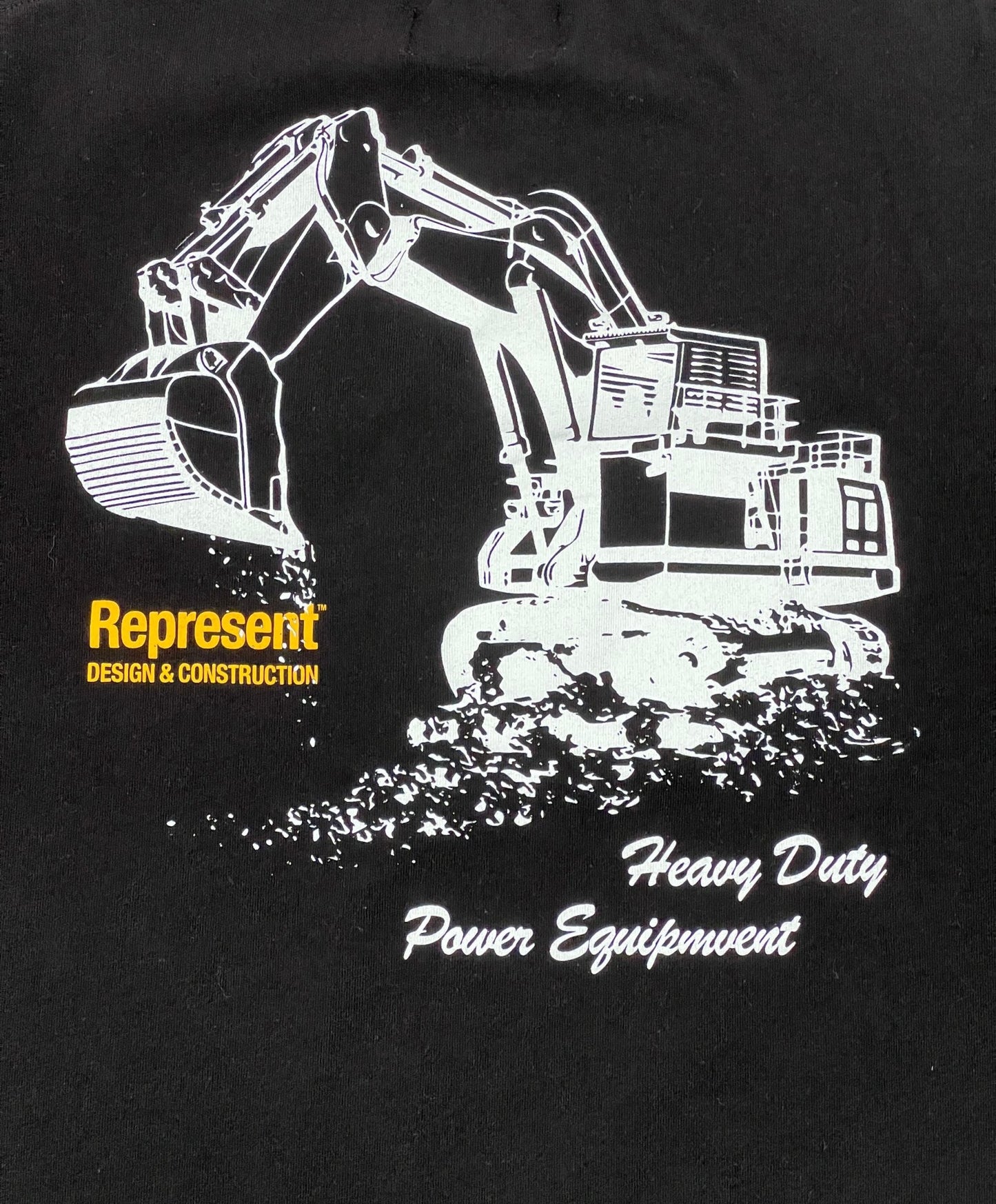 A REPRESENT M05232 DESIGN AND CONSTRUCTION S/S T-SHIRT BLACK from Portugal with an image of an excavator.