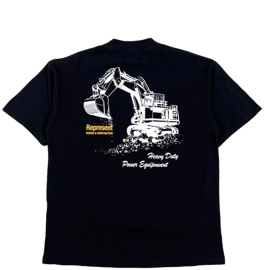A REPRESENT 100% cotton black t-shirt with an image of an excavator.