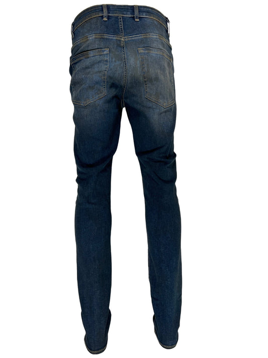 The back view of a man's REPRESENT M07043 ESSENTIAL DENIM STUDIO BLUE jeans on a white background.