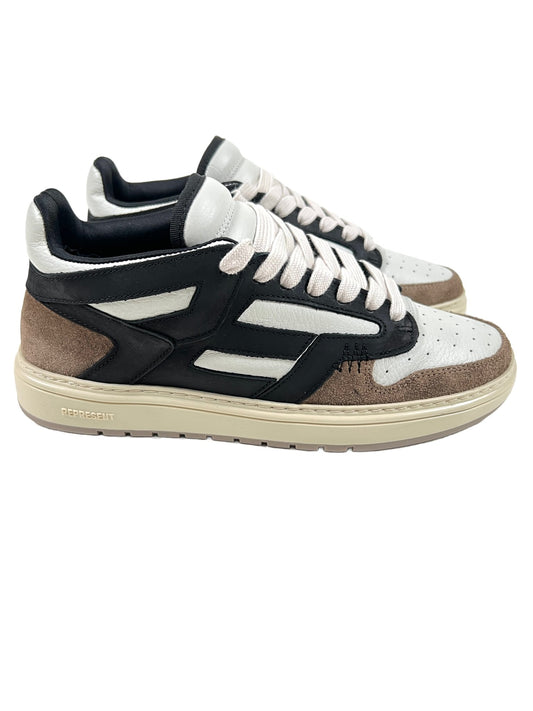 A pair of REPRESENT sneakers in M12049 Reptor Low Mushroom-Black on a white background.
