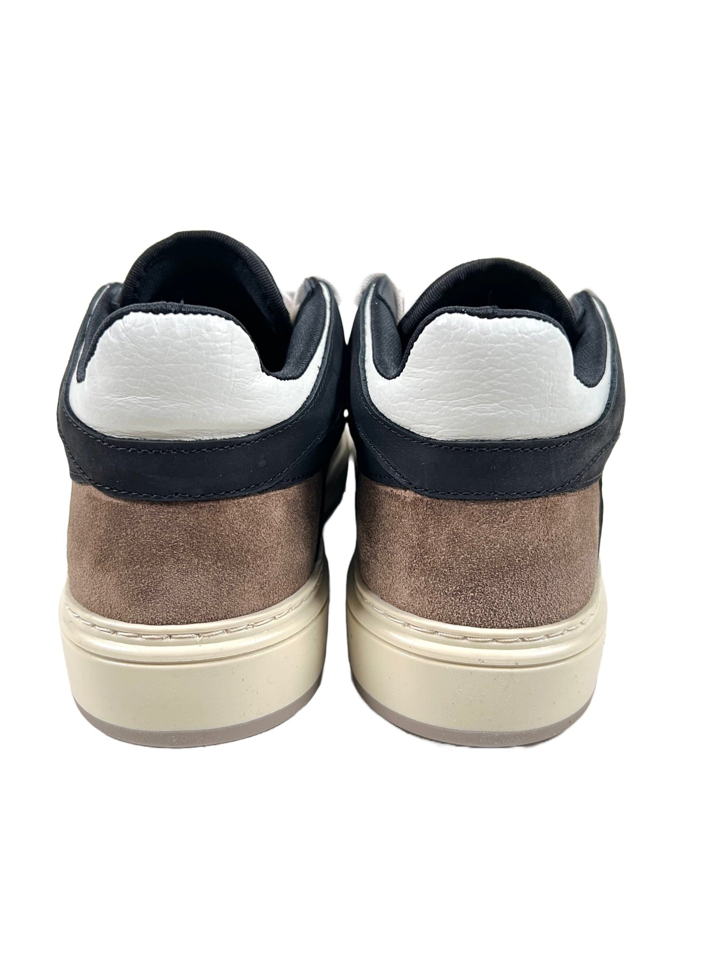 A pair of REPRESENT sneakers in Mushroom-Black color with white rubber soles.