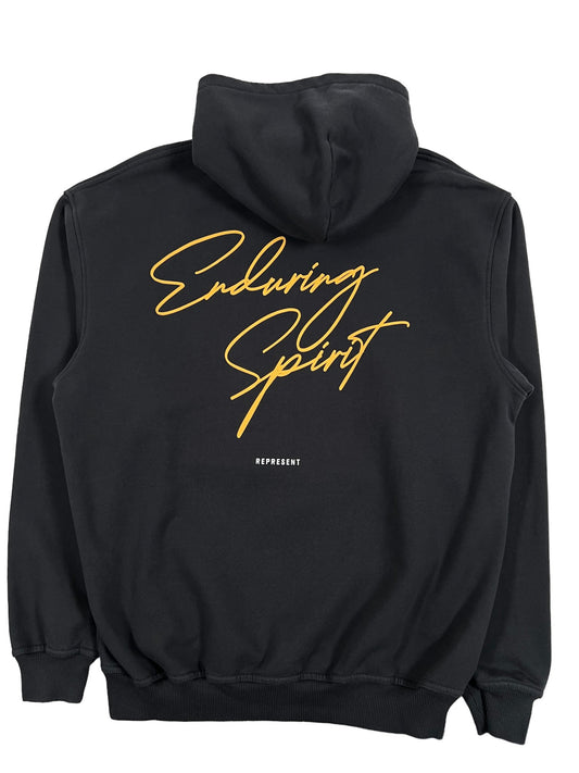 A REPRESENT MH4016-171 ENDURING SPIRIT HOODIE BLK with the words 'enduring spirit' on it.
