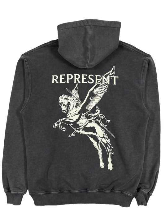 A REPRESENT MH4020-20 MASCOT HOODIE VTG GREY with a vintage grey image of a griffin on it.