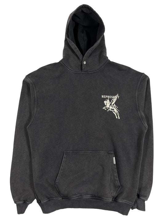 A REPRESENT hoodie with a graphic of Bellerophon and a bird on it.