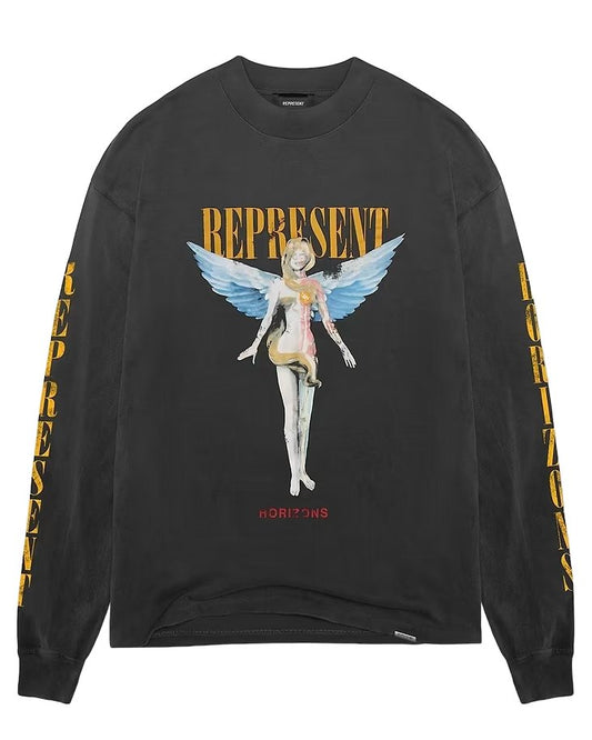 A REPRESENT graphic long sleeve t-shirt with an angel on it, representing Portugal.