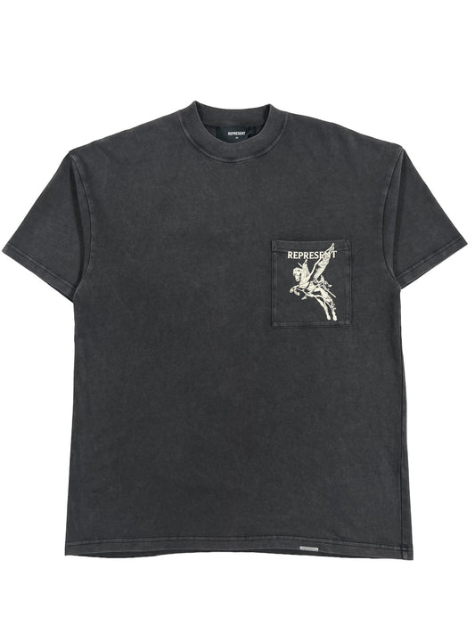 A REPRESENT MASCOT T-SHIRT VTG GREY with a Bellerophon graphic and an image of a bird on it.