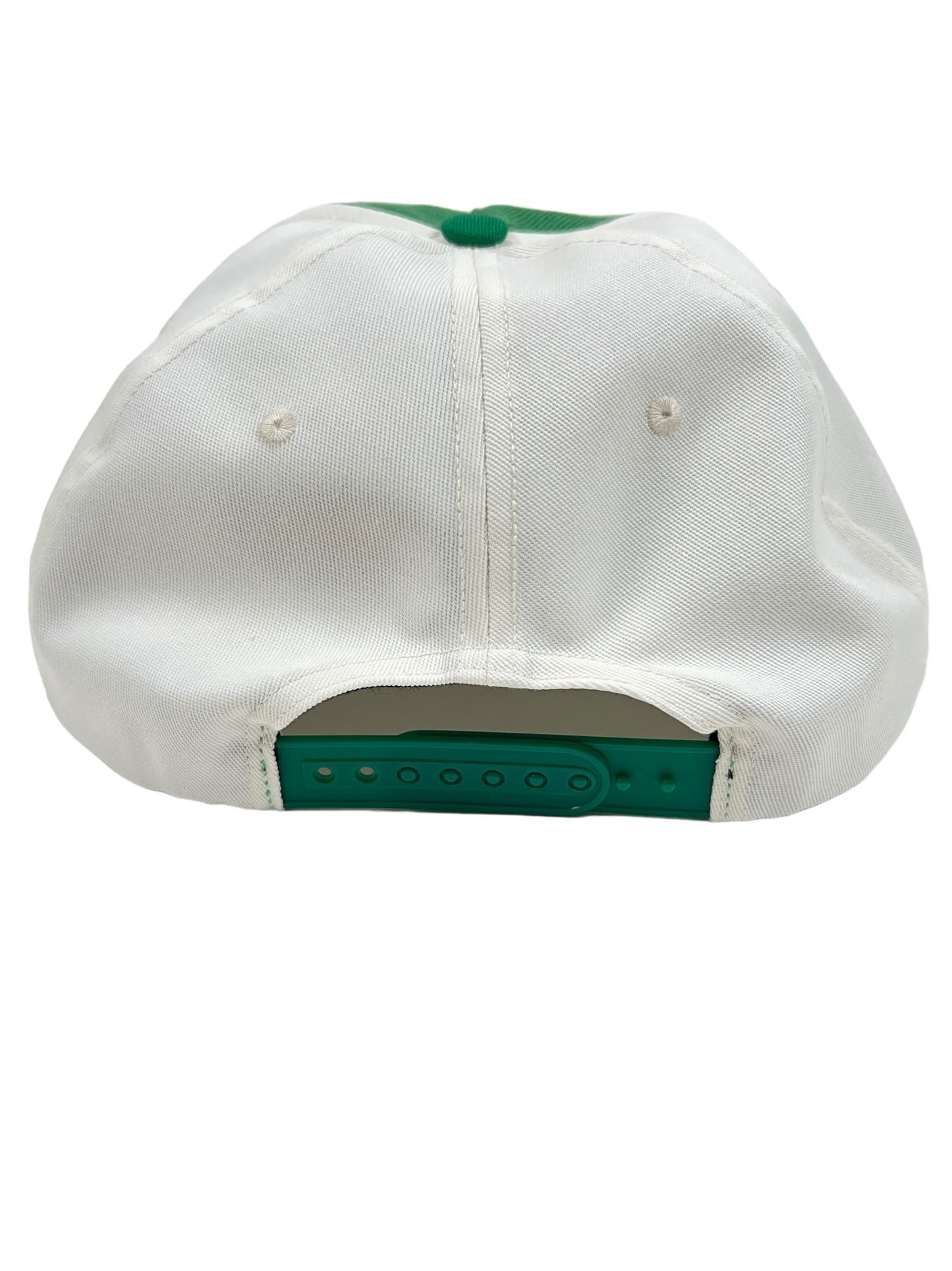 A minimalist design RHUDE BEACH CLUB HAT GRN, white and green, crafted from high-quality materials, displayed against a white background.