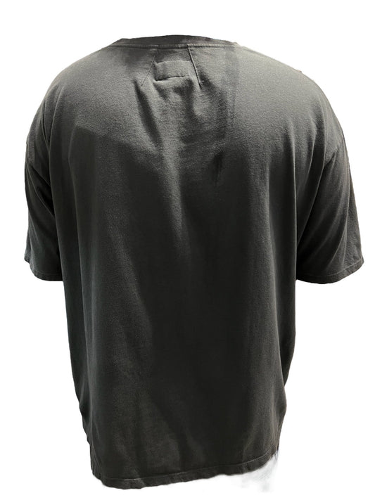 The back of a RHUDE HAMPTON CATAMARAN TEE BLK on a mannequin, featuring a fading logo graphic.