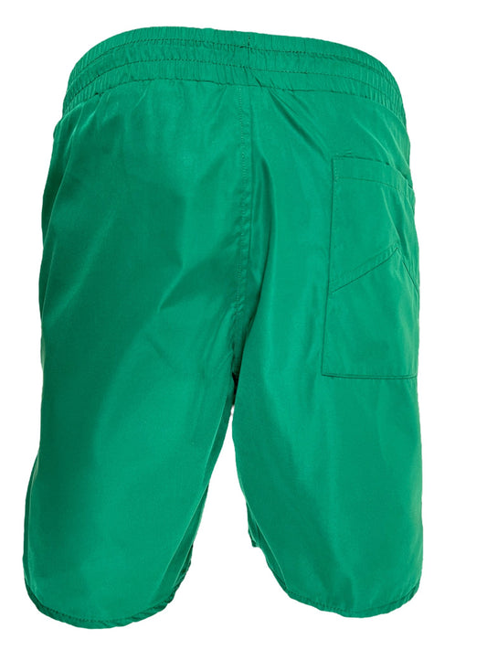 The back view of a green RHUDE LOGO TRACK SHORT GRN swimming trunks.