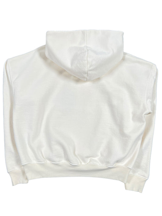 A white RHUDE ST. CROIX hoodie with a logo on a white background.