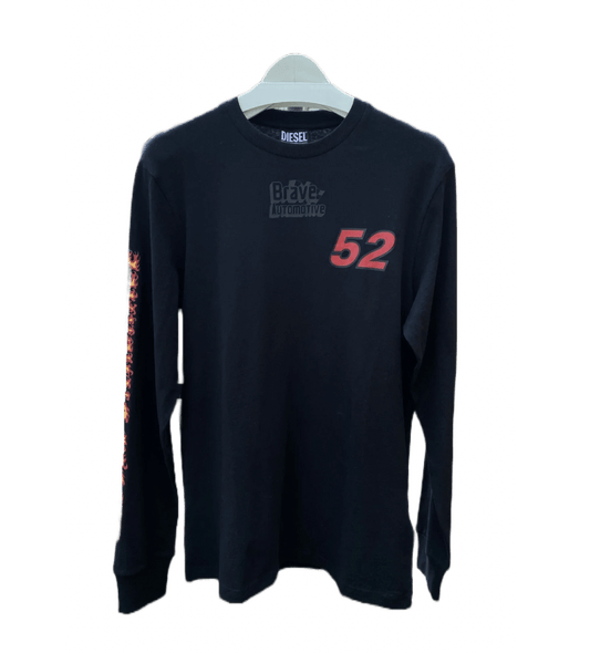 A black long-sleeve DIESEL T-JUST-LS-C3 BLACK t-shirt with the number 52 on it.