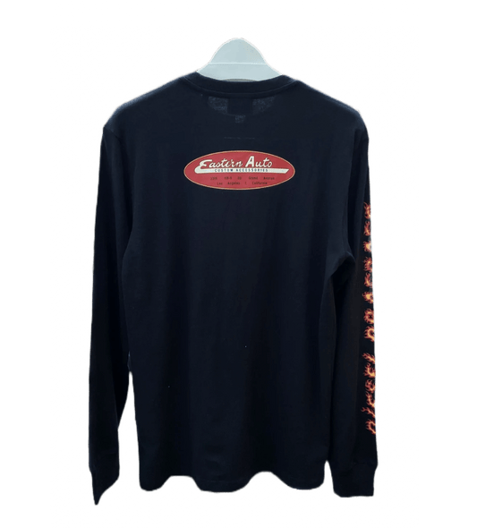 A black long-sleeve DIESEL T-JUST-LS-C3 t-shirt with a red graphic logo on it.