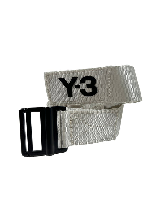 A white ADIDAS x Y-3 H63102 CL L BELT TALC L with a metal buckle and the Y-3 logo on it.