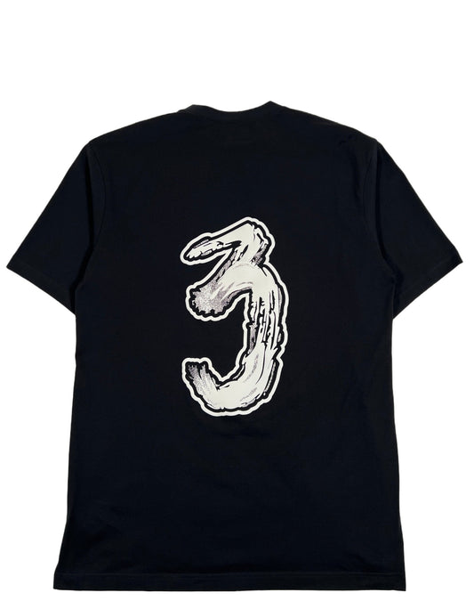 A Y-3 HY1271 Logo GFX Tee Black with the number 3 on it.