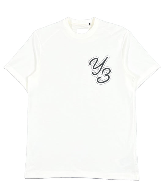 A ADIDAS x Y-3 T-SHIRT IT7522 GFX SS TEE OFF WHITE, featuring a logo on it and made from sustainable cotton farming.